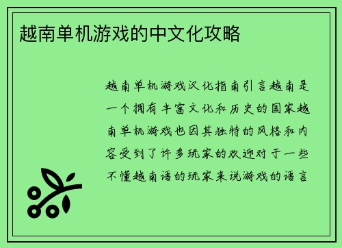越南单机游戏的中文化攻略